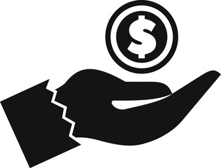 Canvas Print - Black and white icon of a hand holding a dollar coin, representing financial concepts