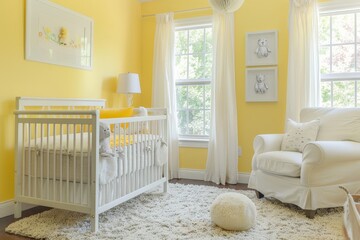 A bright and cheerful nursery with a crib.