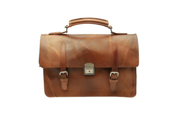 back to school a classic brown leather briefcase with two buckles and a metal clasp. the briefcase h