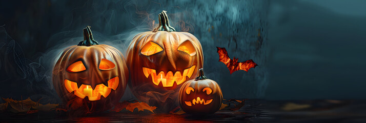 Wall Mural - Three halloween Jack O' Lantern pumpkins