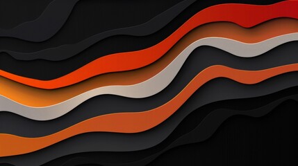 Wall Mural - Wavy paper background in orange, black, and white colors with a layered effect.