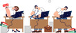© Valery - Tired company employees ask for help and fall asleep at workplace due to overabundance of work and lack of rest. Exhausted business people sitting at office desks with papers and computers