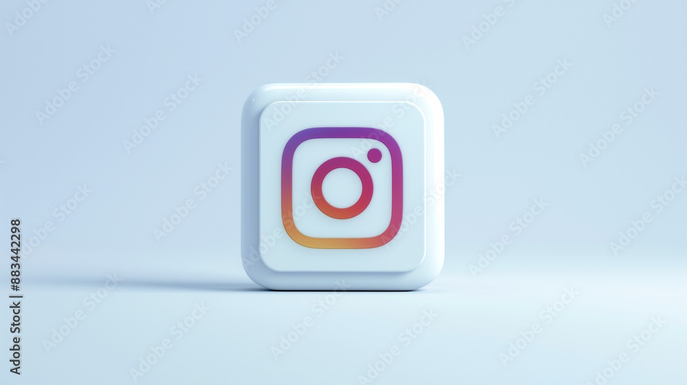 Instagram app white 3d logo icon on a pale blue background Stock ...