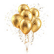 © Максим Зайков - Balloon gold ballon birthday golden 3D background confetti party white. Balloon baloon ballon gold gift anniversary happy ribbon celebrate realistic isolated transparent color illustration card bunch.