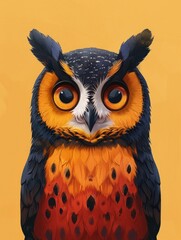 Wall Mural - Owl with big eyes. Illustration of a cartoon cute owl.