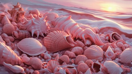 Wall Mural - A bunch of shells are piled up on the beach, AI