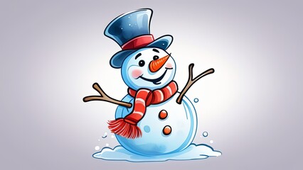 Fun Snowman with hat and scarf, cartoon character, vector illustration, on isolated background.  With space for text