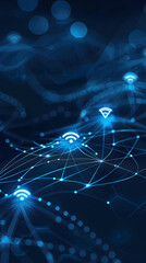 Wall Mural - Abstract blue glowing wireless network