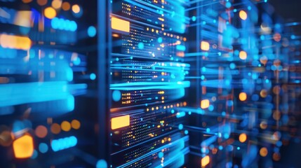 Blue Data Transfer In Server Room