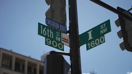 I street NW and 15th street NW street signs in downtown Washington DC symbolizing lobbying and corruption in nations capital