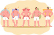 © Valery - Different types of male body similar to circle or square and hourglass with triangle. Men in shorts demonstrate possible types of body constitution, for concept of figure positivity.