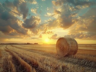 Canvas Print - Hay field with bale