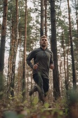 Wall Mural - Man Running in Woods