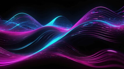 Wall Mural - Magenta and electric blue futuristic data waves pulsating in an abstract digital space