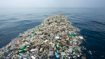 huge island of plastic waste in the ocean, known as the great pacific garbage patch or plastic islan