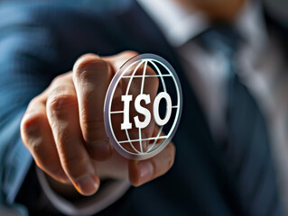 Canvas Print - businessman_showing-ISO_logo