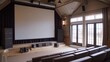© Abdul - suburban farmhouse with a professionally designed home theater system, featuring a large screen, surround sound, and tiered seating
