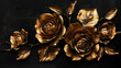© Sawyer0 - Golden roses placed on a black background create a unique work of art. Their metallic petals reflect light, giving the flowers shine and three-dimensionality.