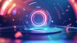 © Pro Hi-Res - Glowing circular interface with blue and pink light effects in 3d illustration.