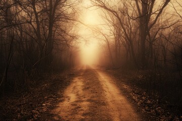 Wall Mural - A dirt road surrounded by trees in a dense forest