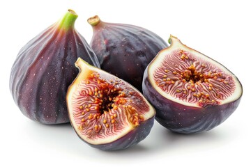 Two ripe figs sit together on a surface, showcasing their natural beauty