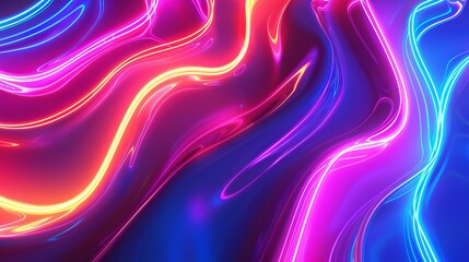 Wall Mural - Futuristic concept rendered in 3D showcasing a colorful background with abstract shapes glowing in the ultraviolet spectrum characterized by curvy neon lines representing energy