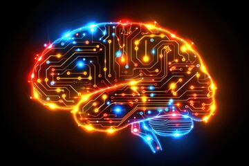 Wall Mural - human brain with circuit board design