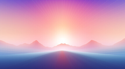 Illustration of a sunset in pink and blue colors.	