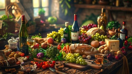 Canvas Print - A table filled with various types of food, perfect for a buffet or party scene