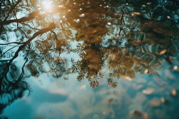 Poster - A still moment of a tree reflected in a pool of water, great for serene and peaceful scenes