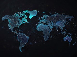 Wall Mural - An illustration of global data connections and network technology, with a space background highlighting the interconnected web of data points spanning across the globe