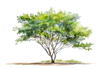 Sticker - A watercolor painting of a single tree against a white background, perfect for illustrations and design projects