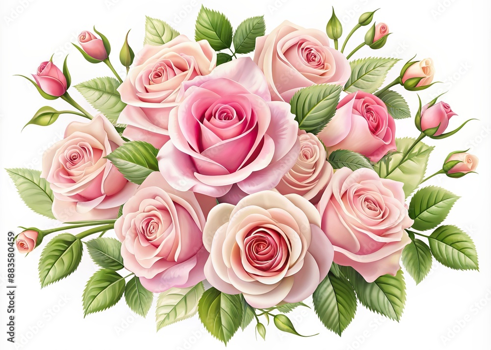 Pink Roses For Design Delicate, isolated pink rose bouquets on a clean white background ...