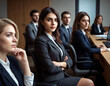 © MWaqas - A serious-looking woman in a business suit sitting in a meeting room with other professionals.