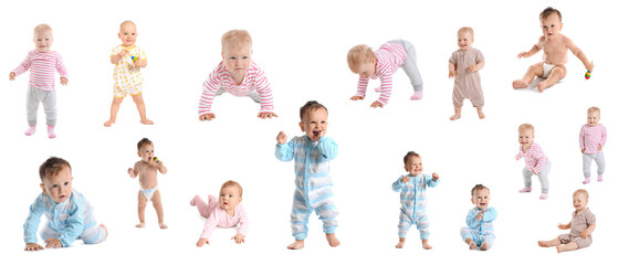 Poster - Set of many cute babies on white background