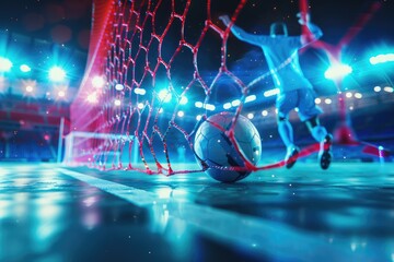 Wall Mural - Soccer ball on the background of the goal. 3d rendering