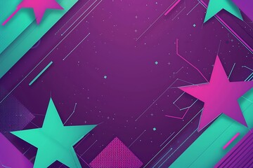 Wall Mural - A minimalist background with a vibrant purple and teal color scheme, featuring intersecting star patterns, high contrast, and playful shapes