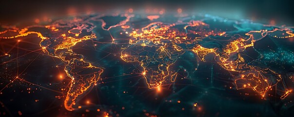 Aufkleber - Global Network Connection, Illuminated World Map