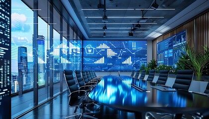 Aufkleber - Modern Corporate Meeting Room With City Skyline View