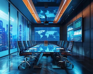 Aufkleber - Modern Business Meeting Room with Cityscape View
