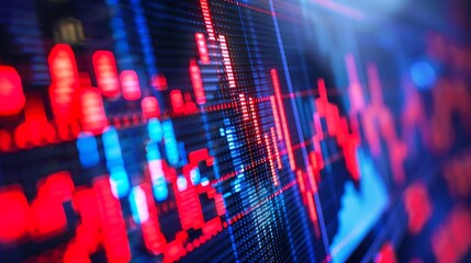 Poster - Stock Market Chart with Red and Blue Lines on Digital Screen