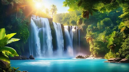 Sticker - beautiful waterfall in a tropical area that has sun