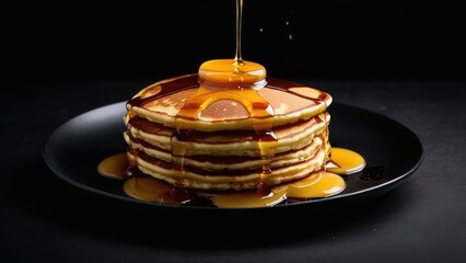 Wall Mural - araffe pancakes with syrup and syrup being drizzled on top