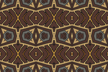 Wall Mural - Ikat ethnic Indian seamless pattern. Design for background, wallpaper, vector illustration, fabric. Ikat ethnic seamless pattern design. Aztec fabric carpet.