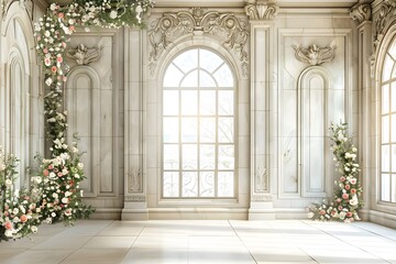 Wall Mural - background wedding with wall floral generative AI