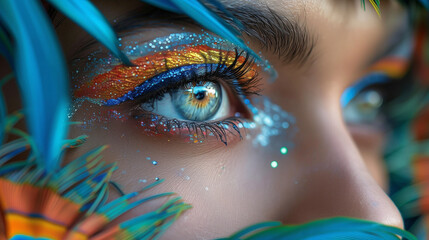 Wall Mural - close up portrait of woman with colorful makeup, Womans eyes with colorful makeup for Carnival