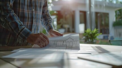 Poster - The home design architects are reviewing the house plan draft the project commissioned by the client and the custom design before delivery Interior design and decoration ideas : Generative AI