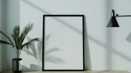 Poster - Mockup of black frame in room interior with lighting Simple Mockup of white blank board : Generative AI