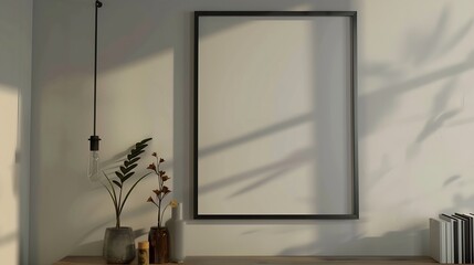 Aufkleber - Mockup of black frame in room interior with lighting Simple Mockup of white blank board : Generative AI