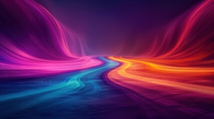 Wall Mural - Vibrant Abstract Digital Art with Colorful Neon Waves and Futuristic Light Trails